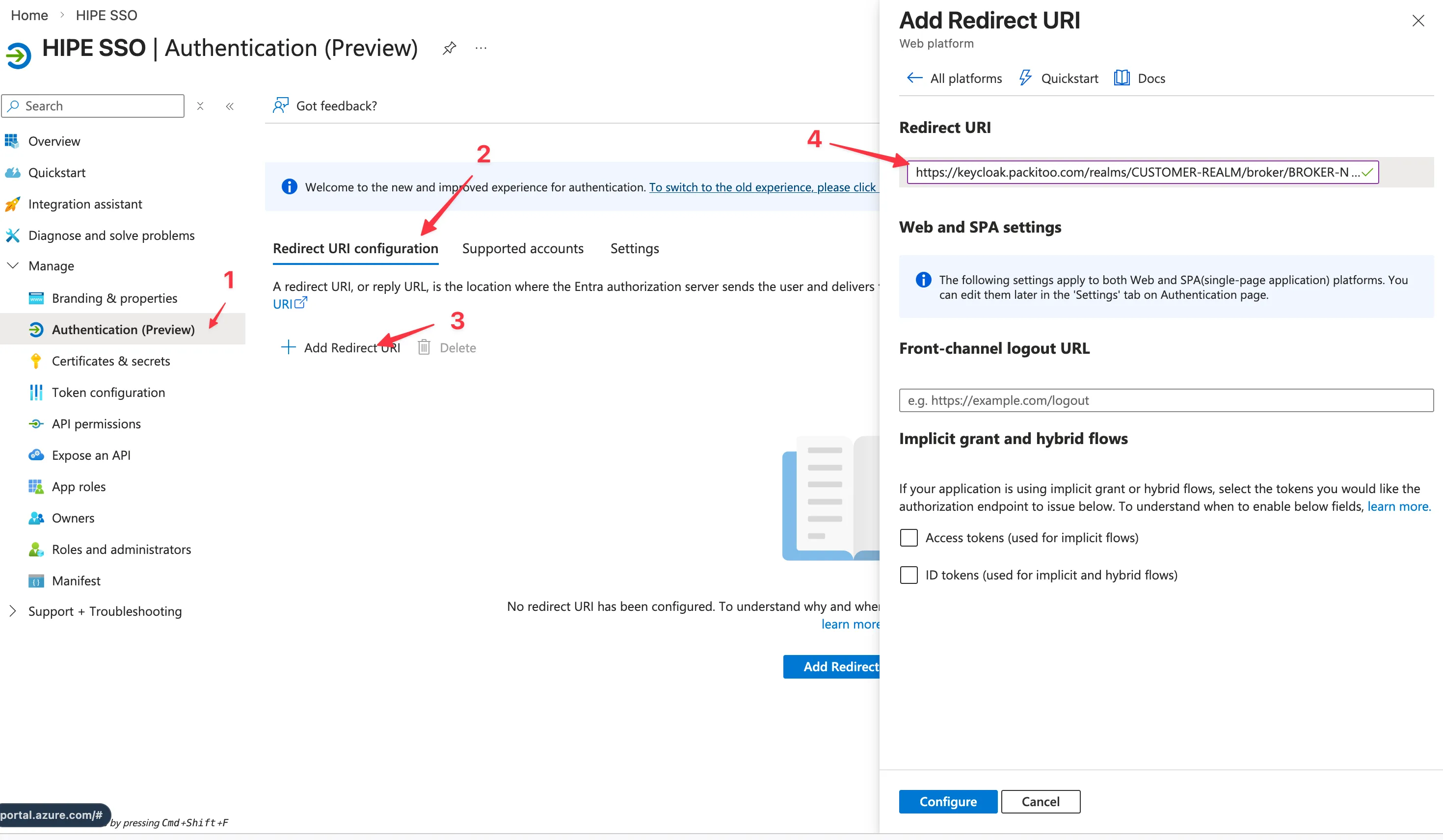 Azure AD authentication configuration